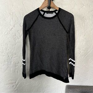 RAG & BONE Martina Stripe Pullover Black White Perforated Knit Sweater